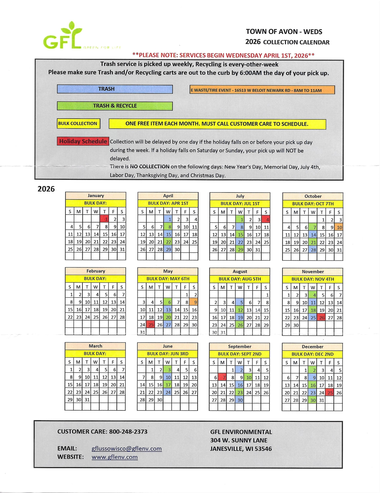 2026  Collection Calendar